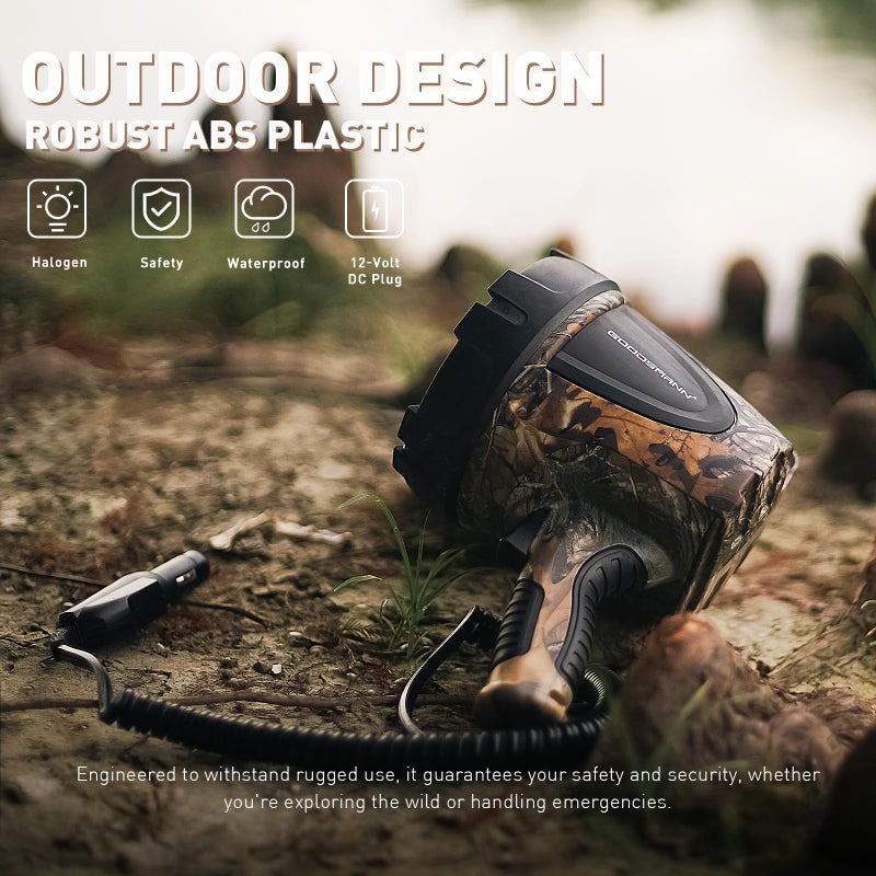 GOODSMANN Spotlight Hunting Camo Portable Handheld Spotlights 1500 Lumen RealtreeÂ® Xtra Halogen Boat Corded 12V Plug-in Spot Light Outdoor with Oxford Bag Tactic Pro H102-01 - Image 2